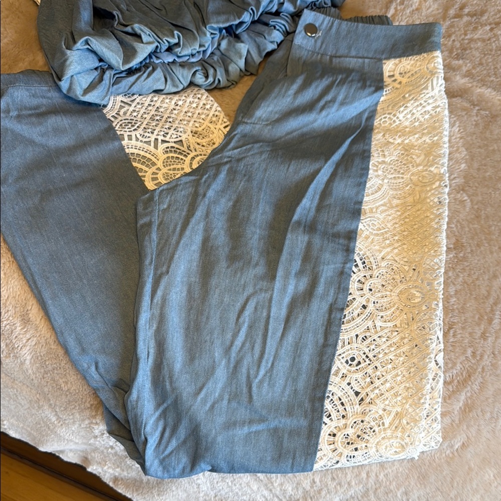 Blue Lace Trim Women's Pants